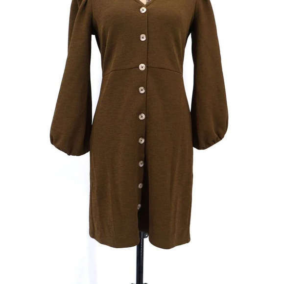 Madewell New Texture &‎ Thread Dress Women S Brown Button Crepe Balloon Sleeve - Picture 5 of 8